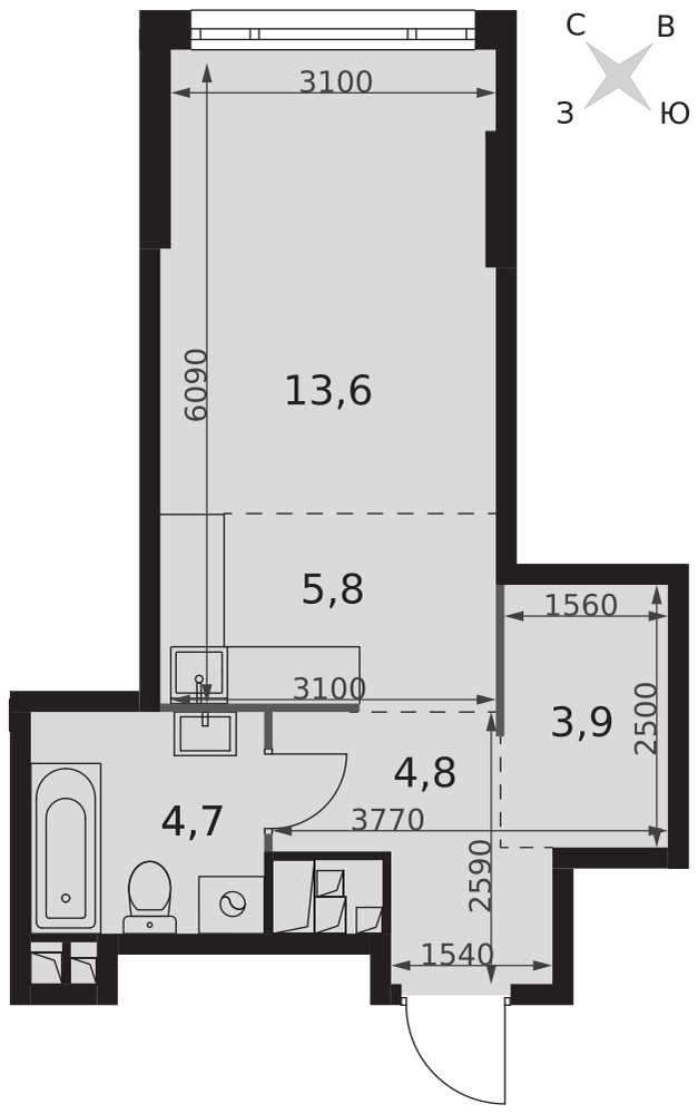 Студия 32 м2 в ЖК Роттердам корпус null этаж 26