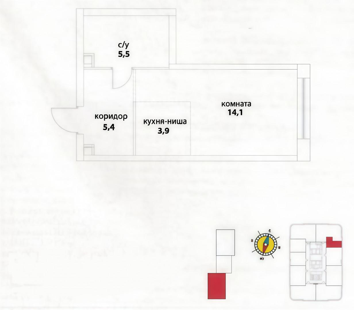 Студия 28.9 м2 в ЖК undefined корпус null этаж 3