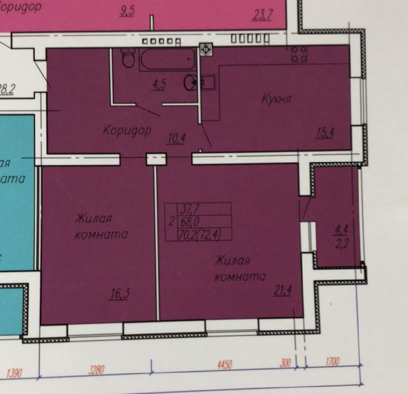 2-комнатная 68.8 м2 в ЖК undefined корпус null этаж 5