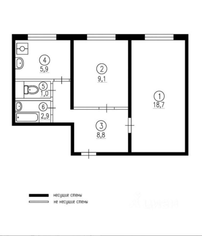 2-комнатная 44.2 м2 в ЖК undefined корпус null этаж 3