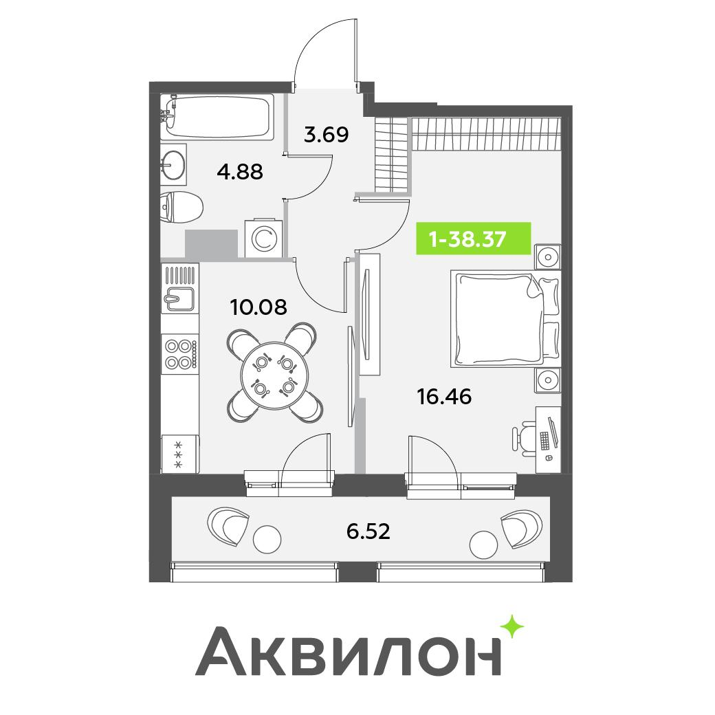 1-комнатная 38 м2 в ЖК Аквилон Ливз корпус null этаж 3