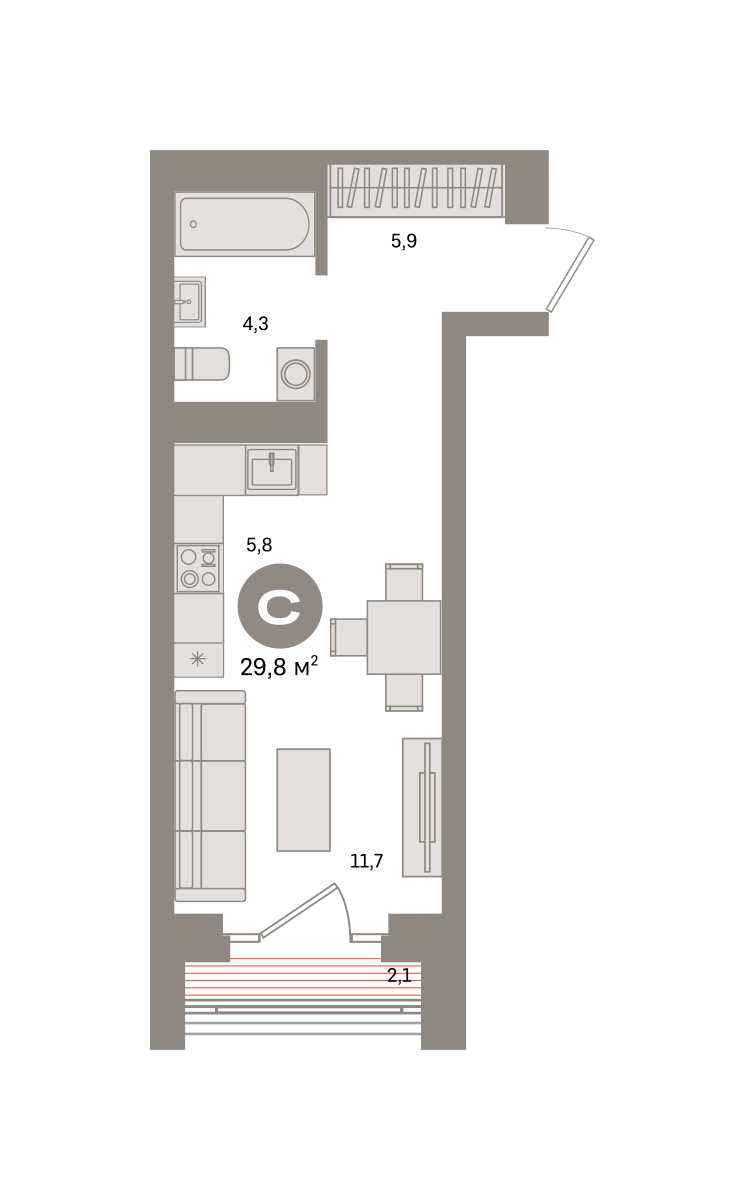 Студия 29 м2 в ЖК Метроном корпус null этаж 13