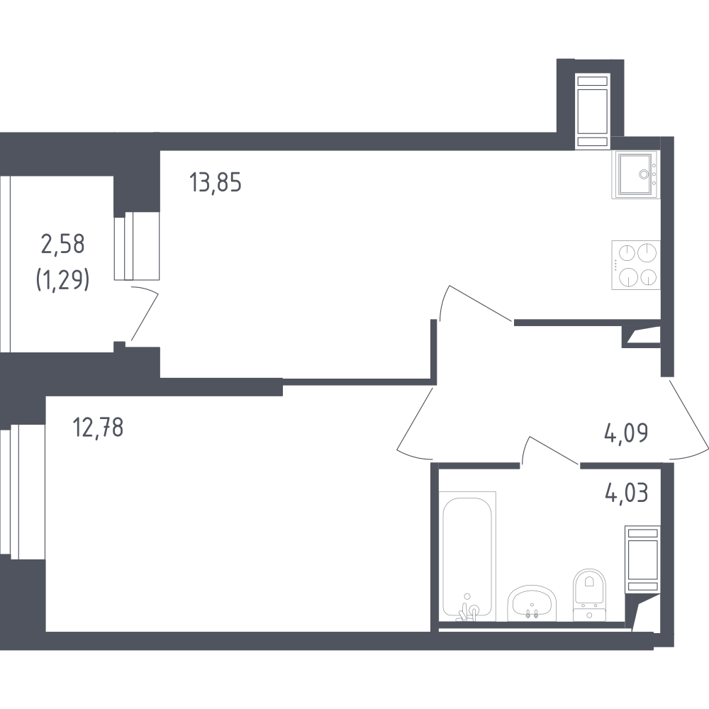 1-комнатная 36 м2 в ЖК Живи! В Рыбацком корпус null этаж 8