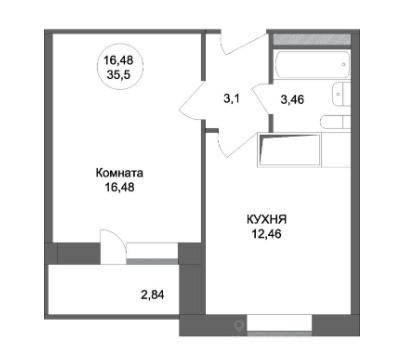 1-комнатная 34.6 м2 в ЖК undefined корпус null этаж 4