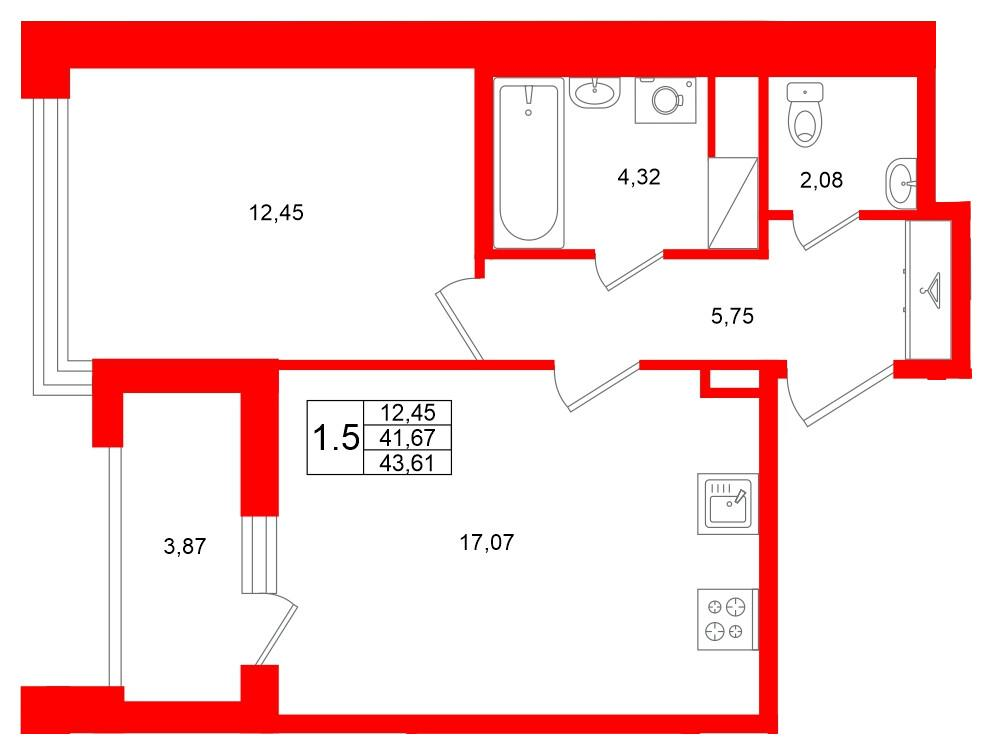 1-комнатная 41 м2 в ЖК Титул в Московском корпус null этаж 10