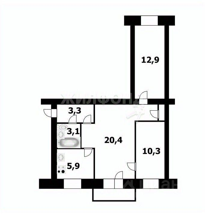 3-комнатная 58.6 м2 в ЖК undefined корпус null этаж 5