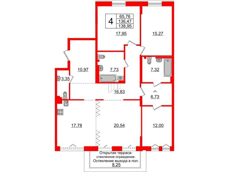 4-комнатная 136 м2 в ЖК Imperial Club корпус null этаж 5