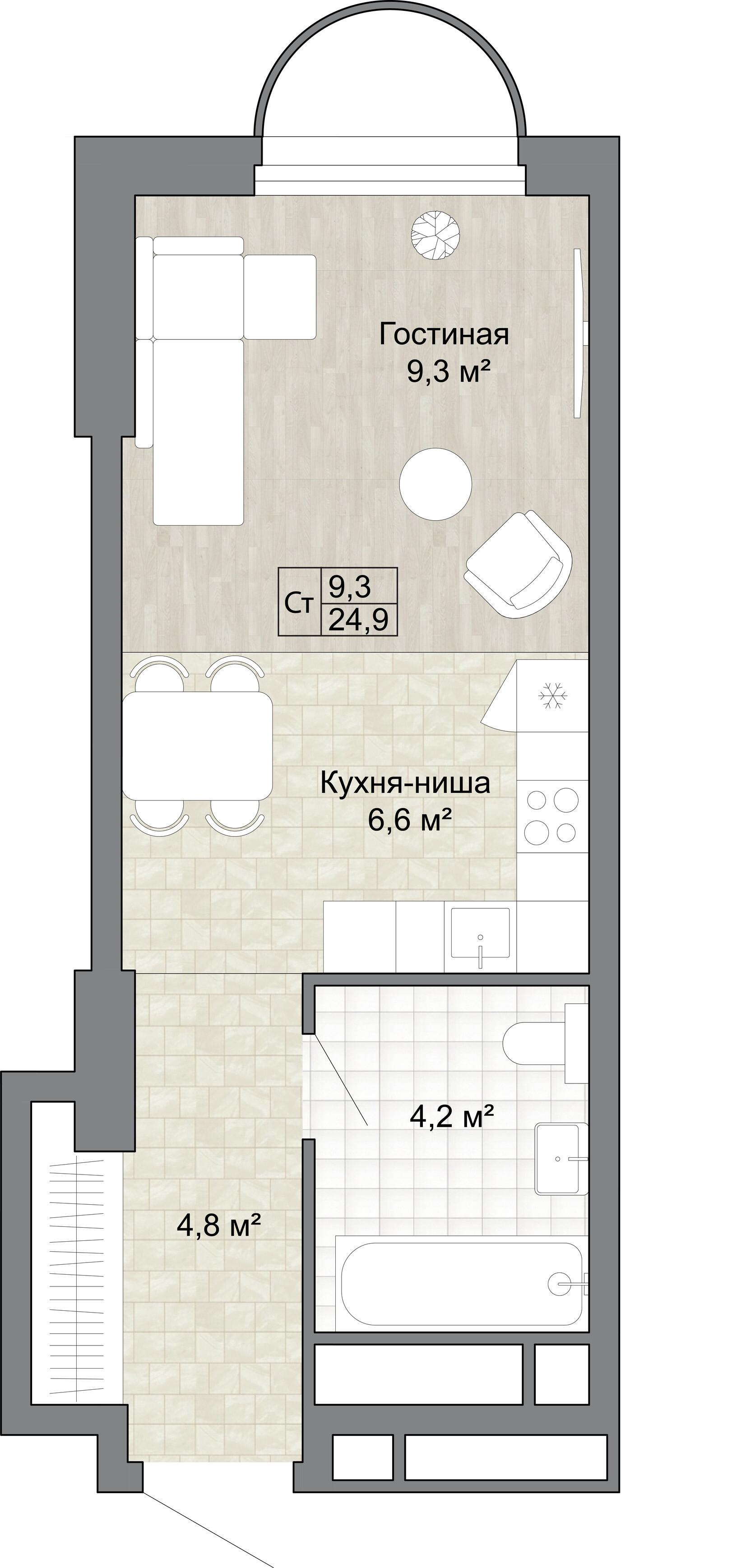 Студия 24 м2 в ЖК Новые Смыслы корпус null этаж 2