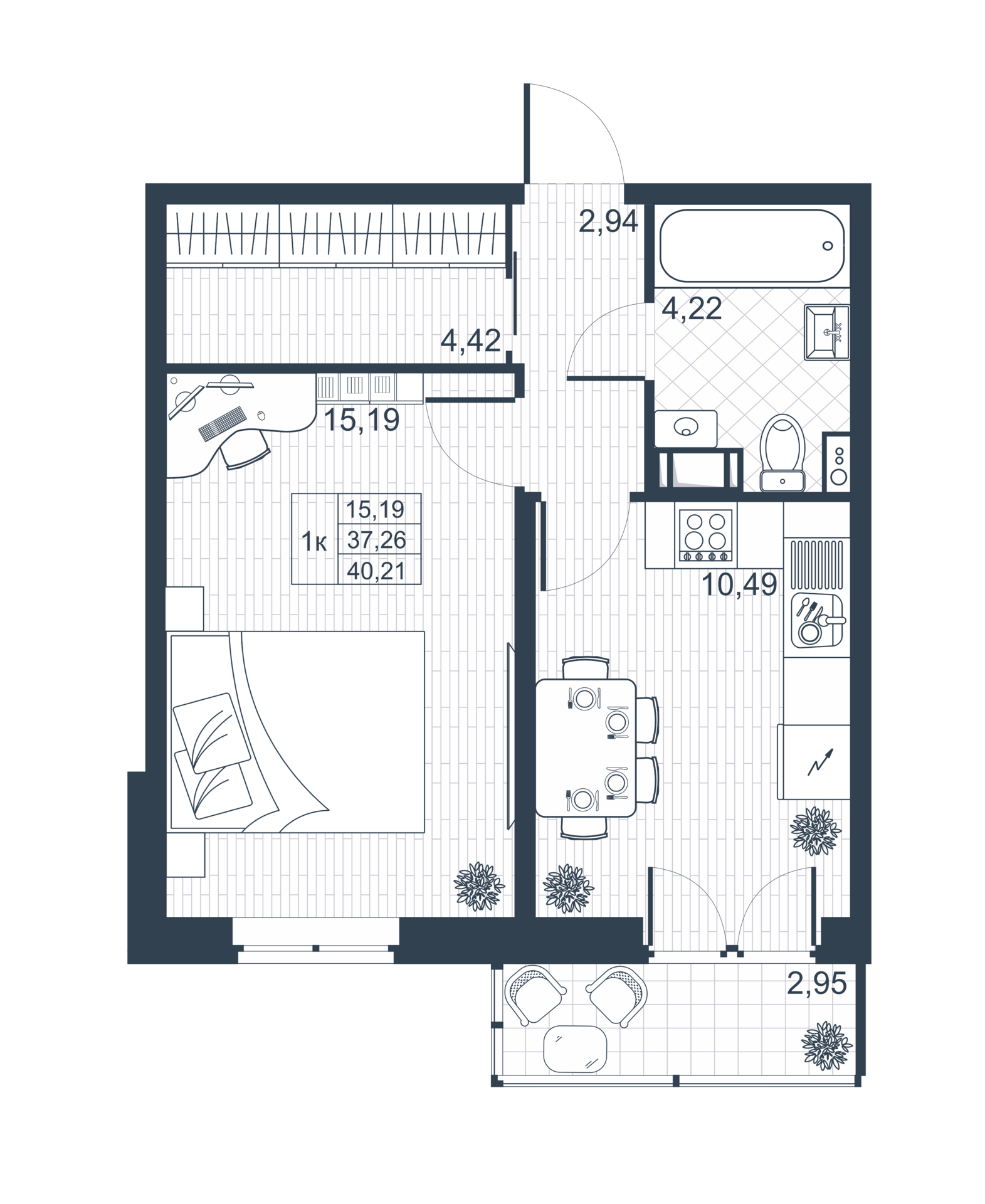 1-комнатная 37 м2 в ЖК Ново-Антропшино корпус null этаж 2