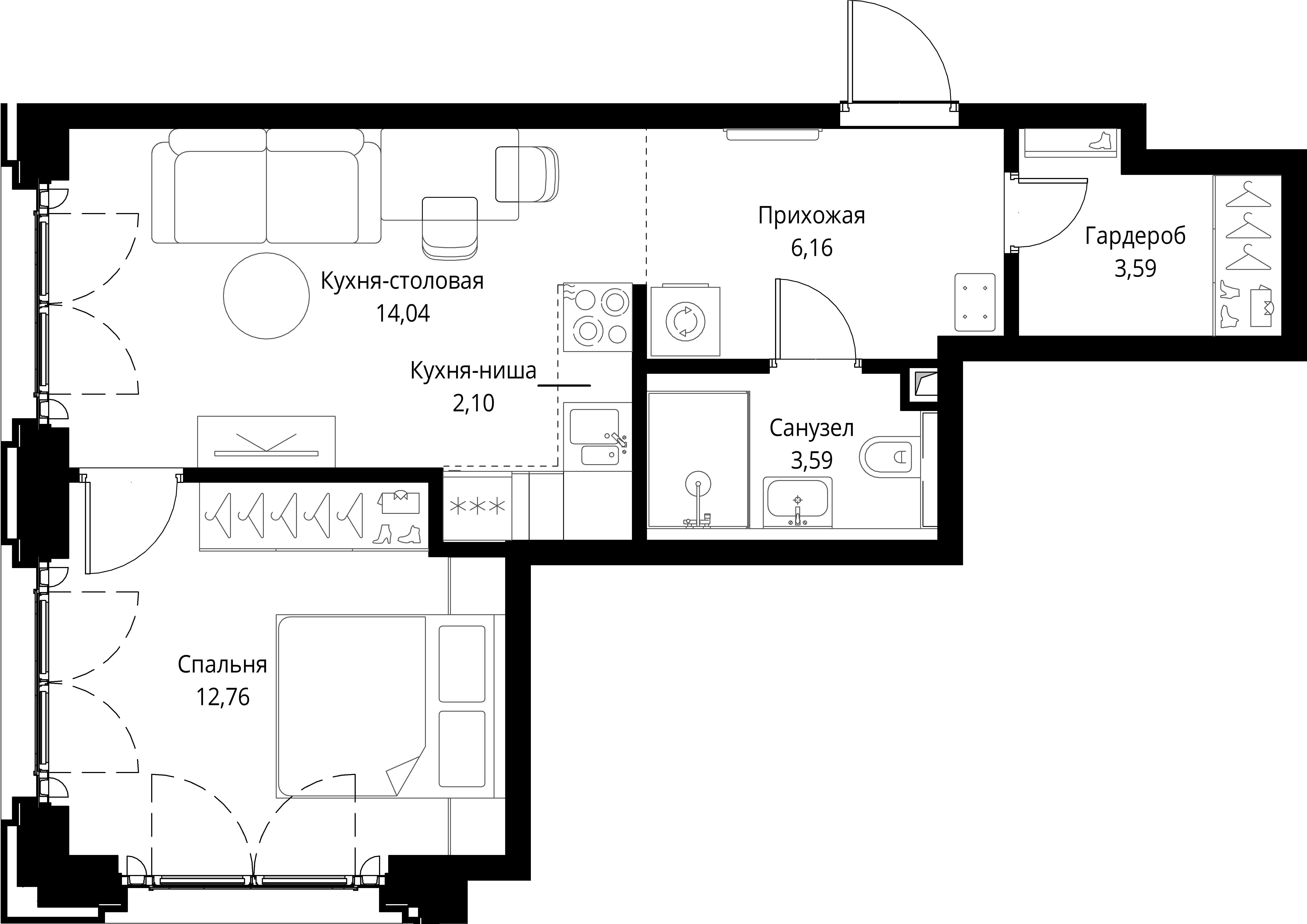 1-комнатная 42 м2 в ЖК CITY BAY корпус null этаж 10