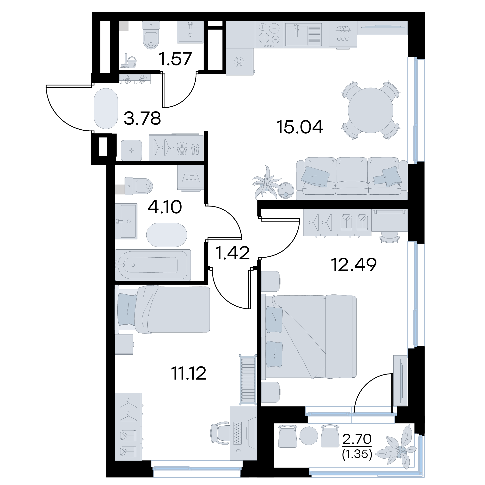 2-комнатная 50 м2 в ЖК Октябрьский корпус null этаж 7