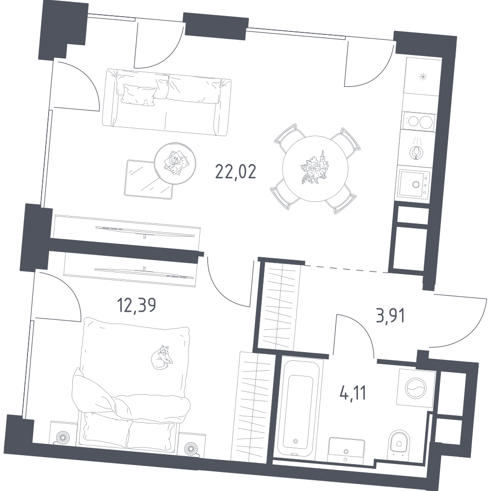 Студия 42 м2 в ЖК Квартал на воде корпус null этаж 10