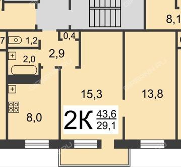 2-комнатная 43.6 м2 в ЖК undefined корпус null этаж 4