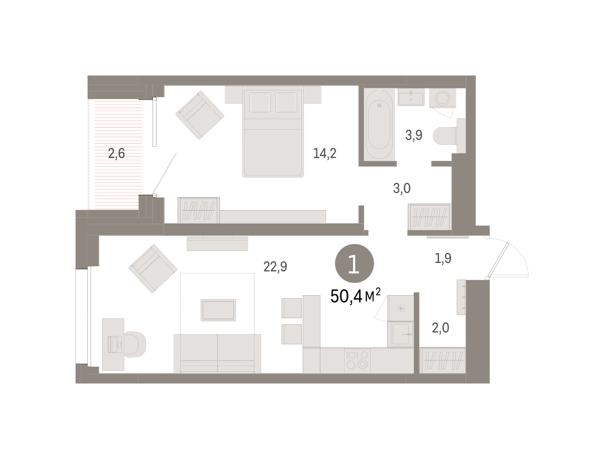 1-комнатная 50 м2 в ЖК Северный ветер корпус null этаж 12