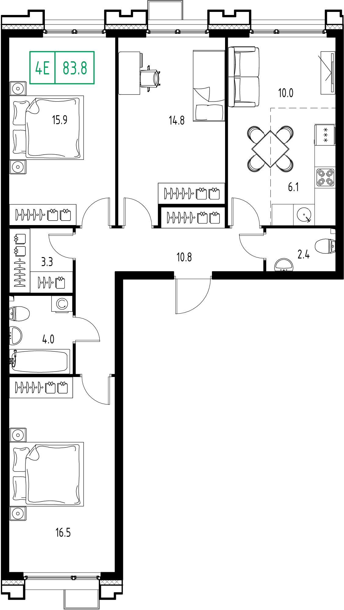 3-комнатная 83 м2 в ЖК Skolkovo One корпус null этаж 4