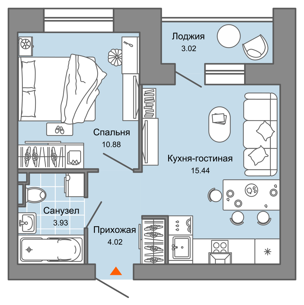 2-комнатная 36 м2 в ЖК Зарядное корпус null этаж 7