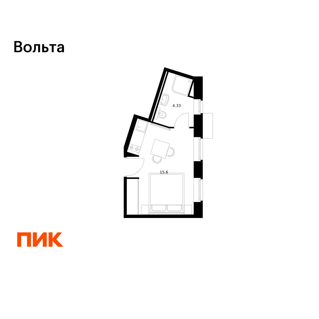 Студия 19 м2 в ЖК Вольта корпус null этаж 12