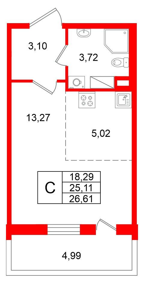Студия 25 м2 в ЖК Титул в Московском корпус null этаж 8