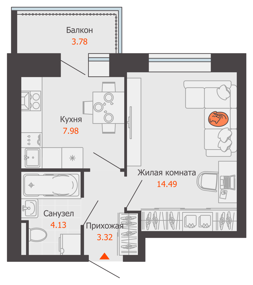 1-комнатная 31 м2 в ЖК Камаполис корпус null этаж 3