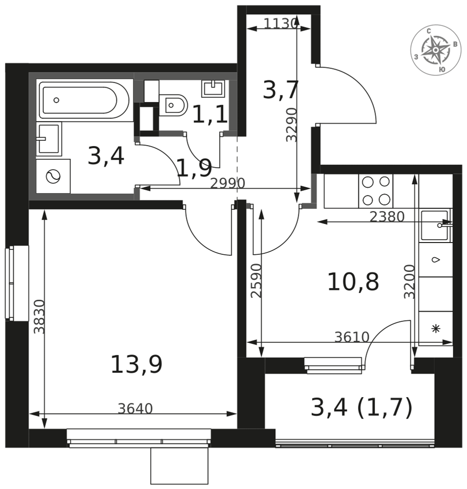 1-комнатная 36 м2 в ЖК 1-й Химкинский корпус null этаж 7