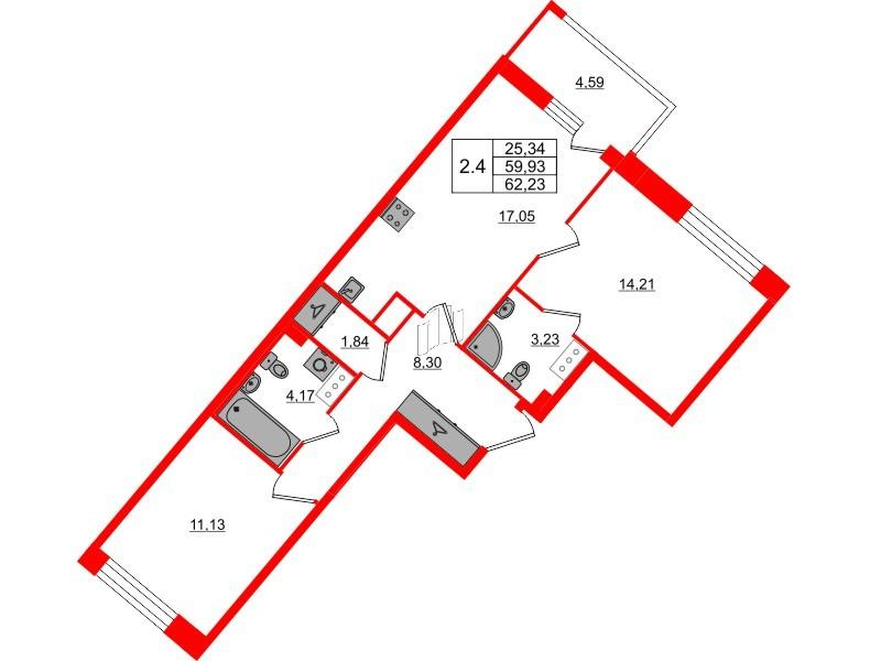 2-комнатная 59 м2 в ЖК Pulse Premier корпус null этаж 15