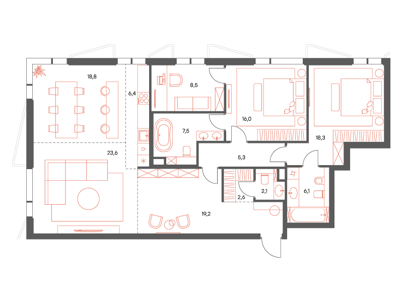 5-комнатная 134 м2 в ЖК Саввинская 17 корпус null этаж 2