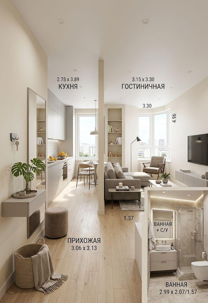 1-комнатная 40.9 м2 в ЖК undefined корпус null этаж 8