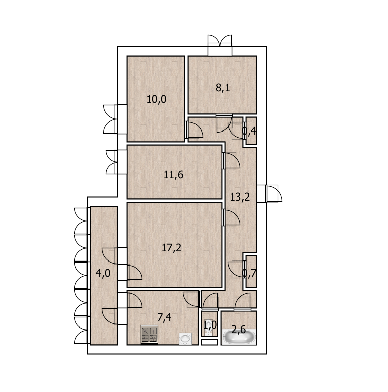 4-комнатная 72.2 м2 в ЖК undefined корпус null этаж 9