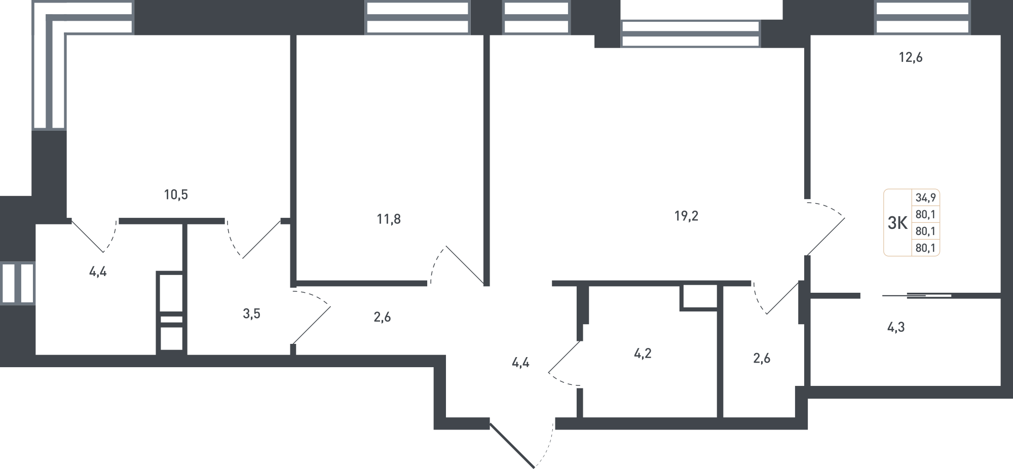 3-комнатная 80 м2 в ЖК Новая Щербинка корпус null этаж 1