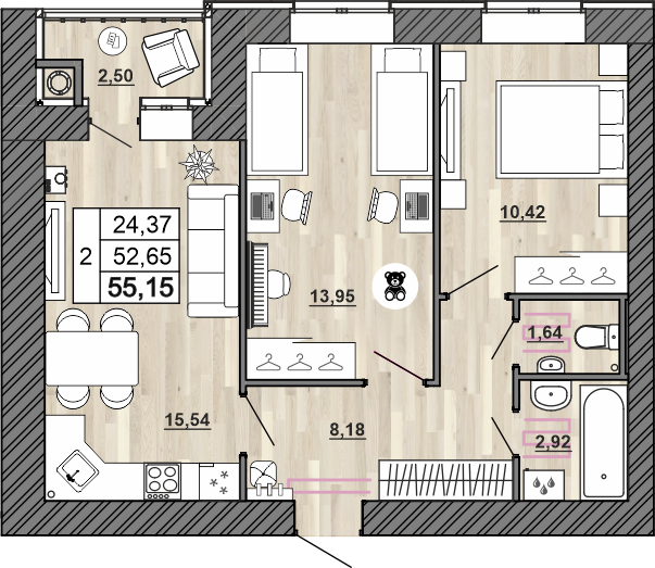 2-комнатная 55 м2 в ЖК Сокол корпус null этаж 10