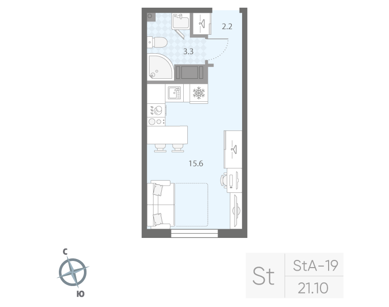 Студия 21 м2 в ЖК Дыбенко Парк корпус null этаж 10