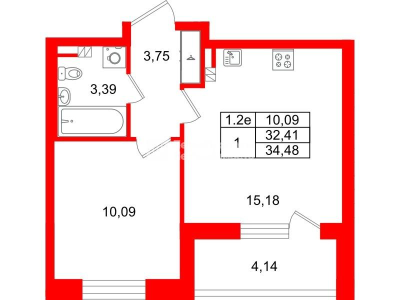 1-комнатная 32 м2 в ЖК Парадный ансамбль корпус null этаж 4