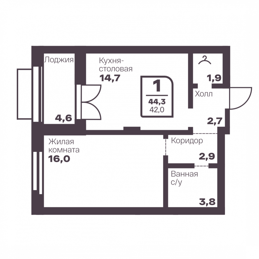 2-комнатная 42 м2 в ЖК undefined корпус null этаж 3