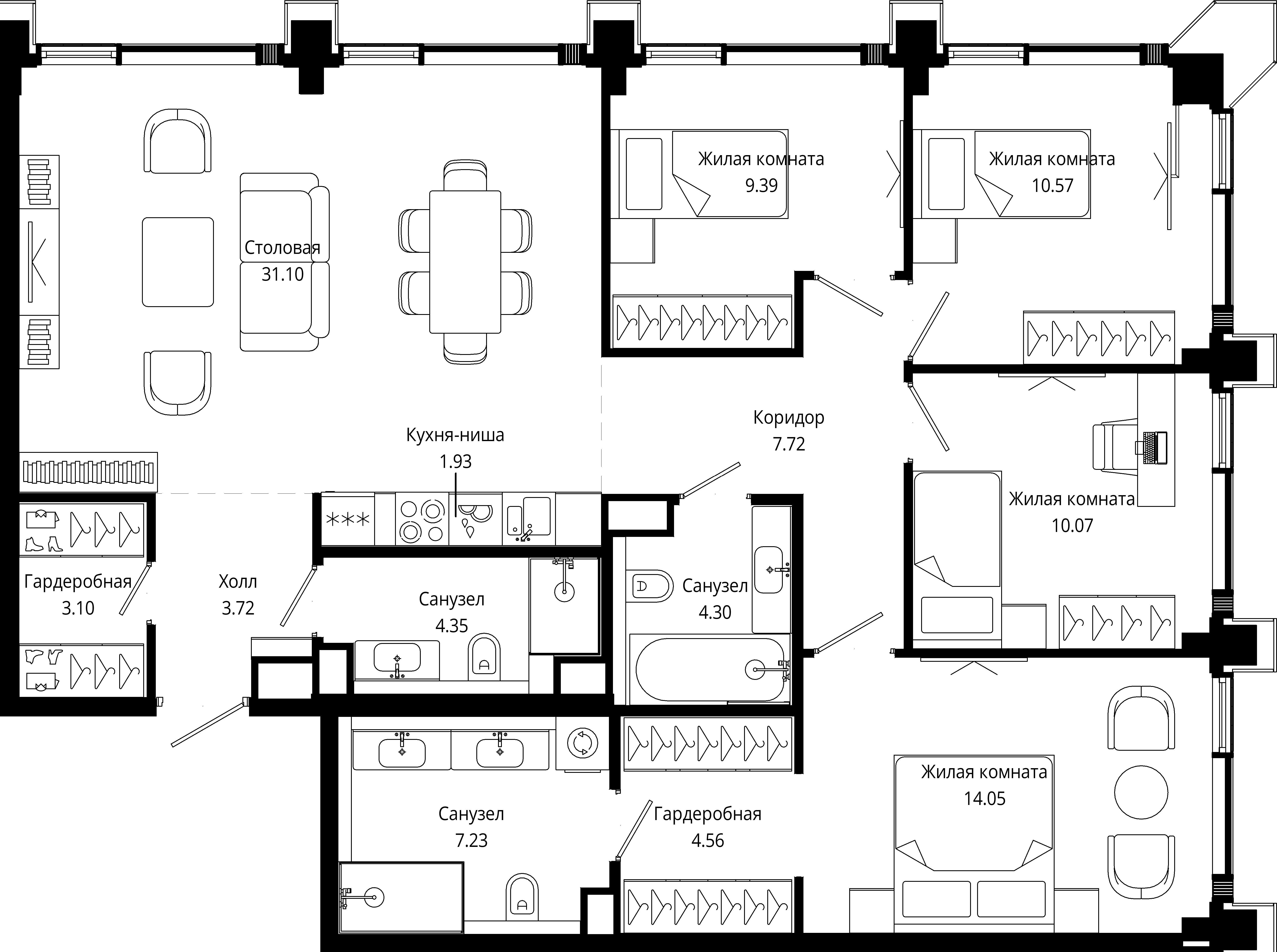 4-комнатная 114 м2 в ЖК MOD корпус null этаж 48