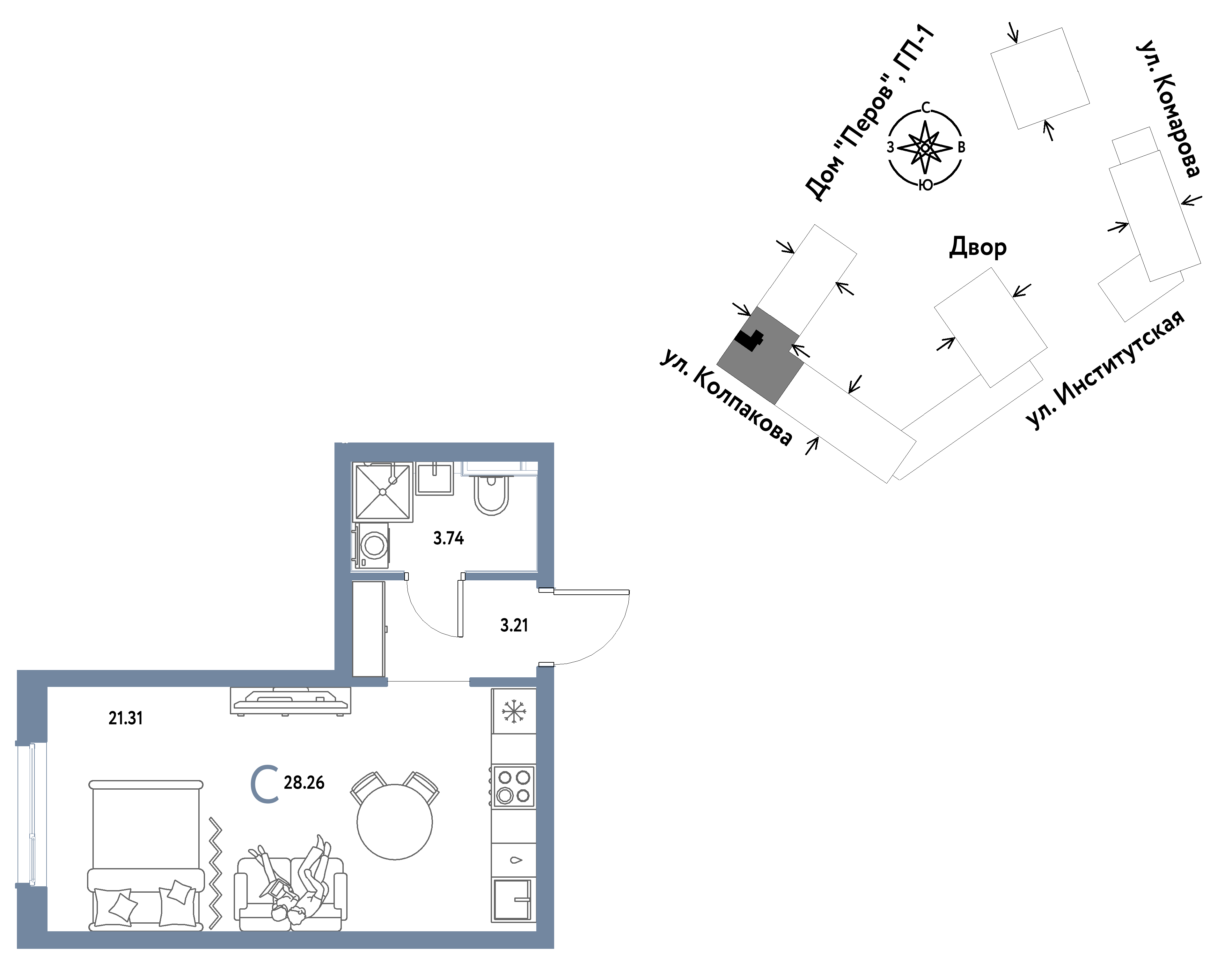 Студия 28 м2 в ЖК Страна.Парковая корпус null этаж 10