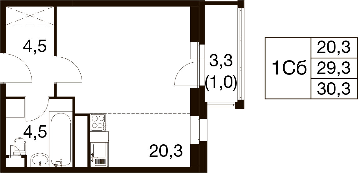 Студия 29 м2 в ЖК Идеал корпус null этаж 11