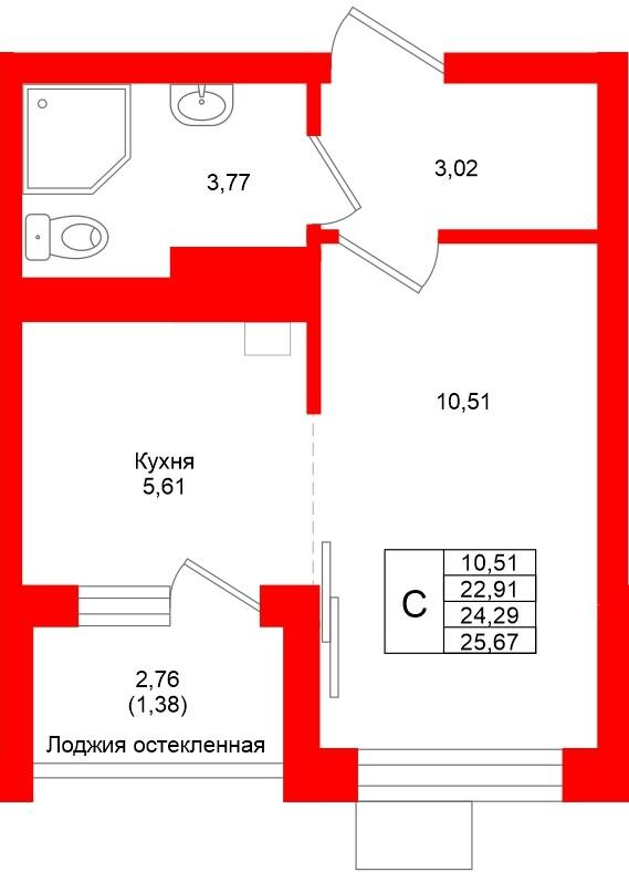 Студия 24 м2 в ЖК Лэйк Сити-4 корпус null этаж 3