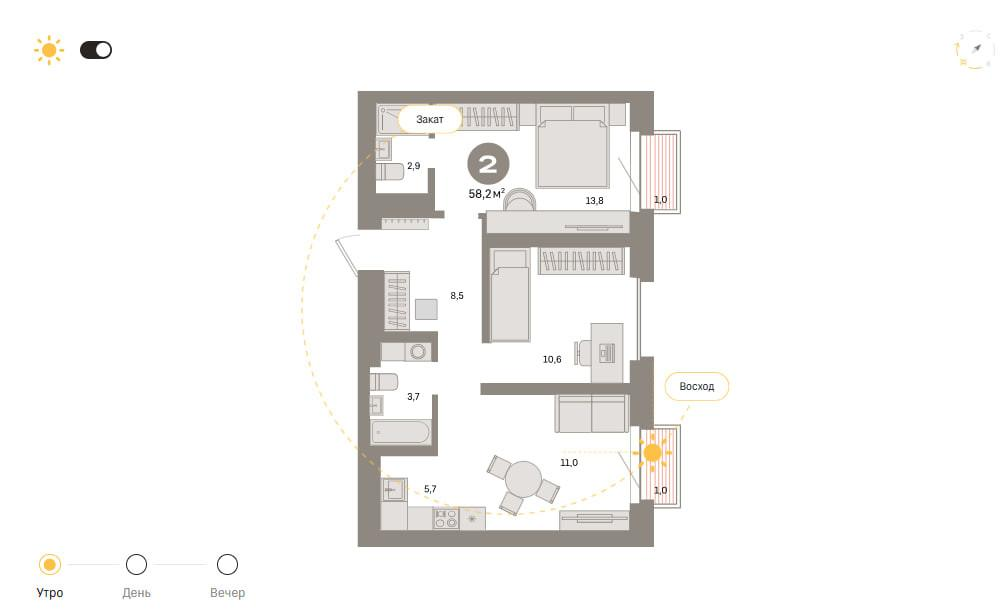 2-комнатная 58.2 м2 в ЖК undefined корпус null этаж 24