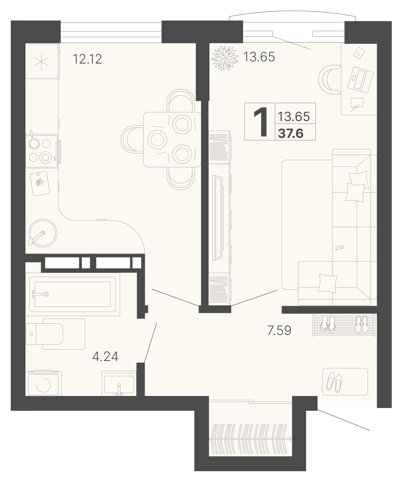 1-комнатная 37 м2 в ЖК Светский лес корпус null этаж 11