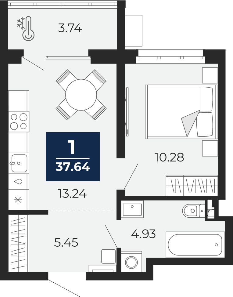 1-комнатная 33 м2 в ЖК Беринг корпус null этаж 2
