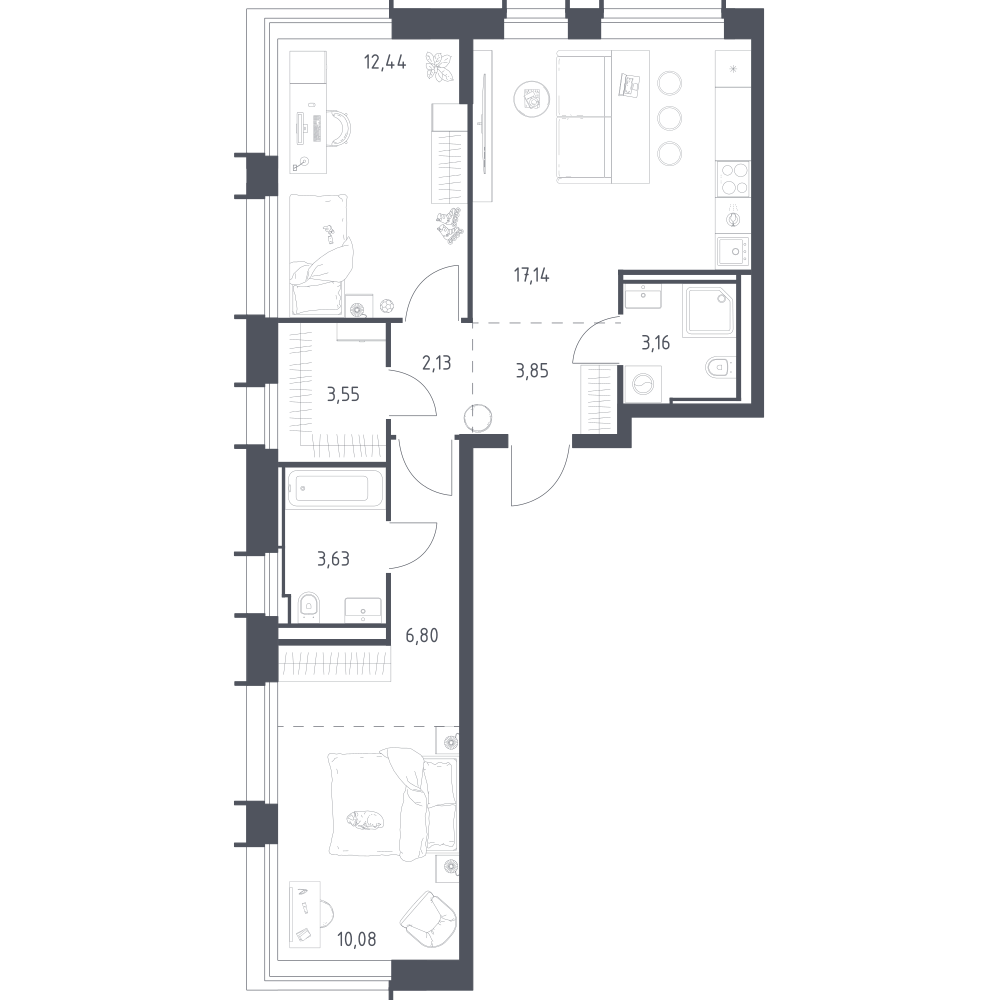 2-комнатная 62 м2 в ЖК Литературный Квартал корпус null этаж 14