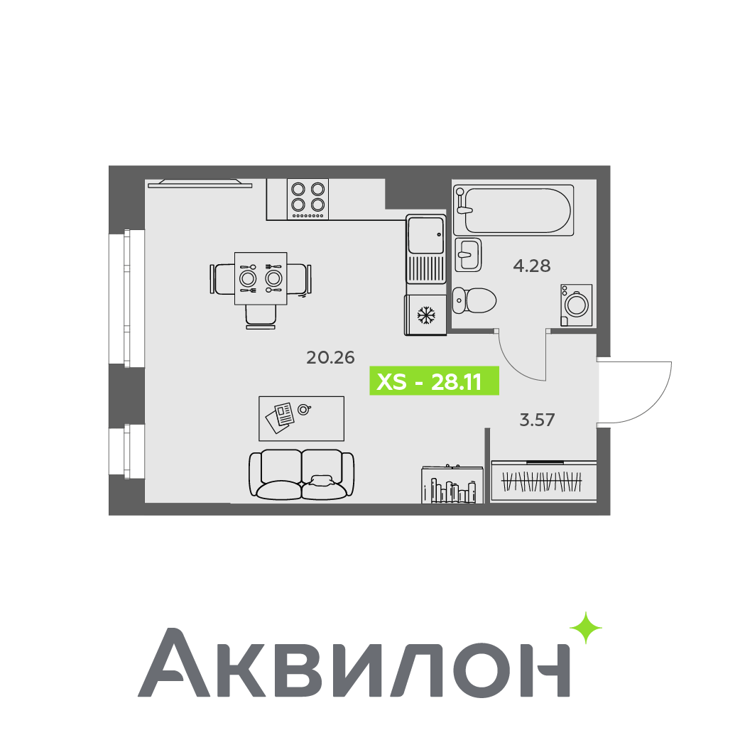 Студия 28 м2 в ЖК Аквилон АКВАРТАЛ корпус null этаж 12