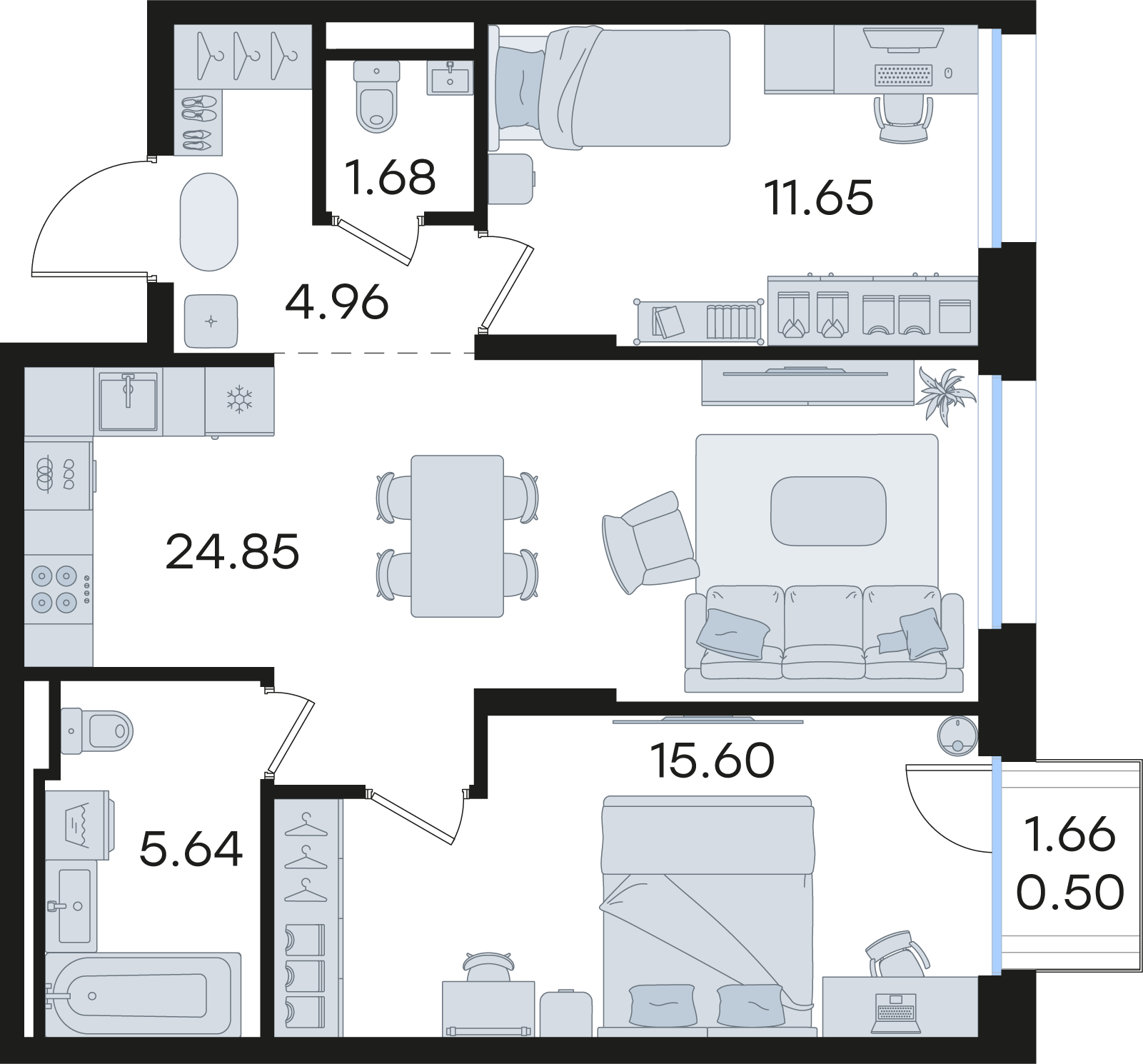 2-комнатная 64 м2 в ЖК GloraX Premium Гребной канал корпус null этаж 7