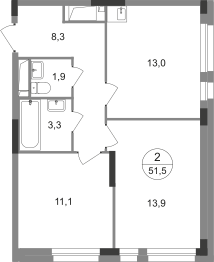 2-комнатная 51 м2 в ЖК Первый Московский корпус null этаж 11