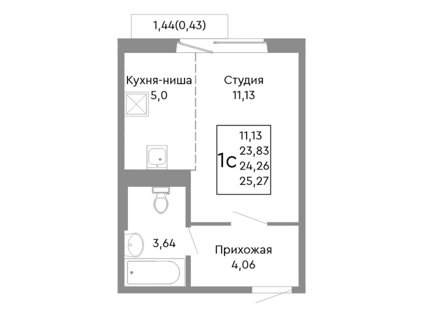 Студия 24.3 м2 в ЖК undefined корпус null этаж 3