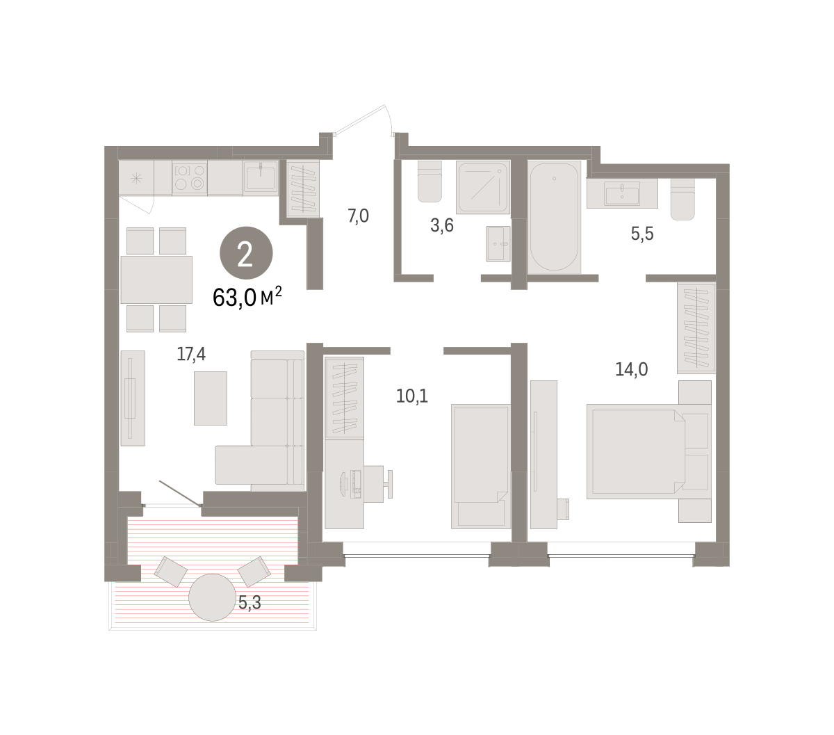 2-комнатная 62 м2 в ЖК Европейский квартал корпус null этаж 6