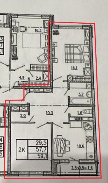 2-комнатная 58.4 м2 в ЖК undefined корпус null этаж 9