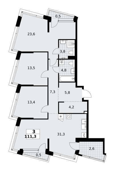 3-комнатная 111 м2 в ЖК Хольм корпус null этаж 2