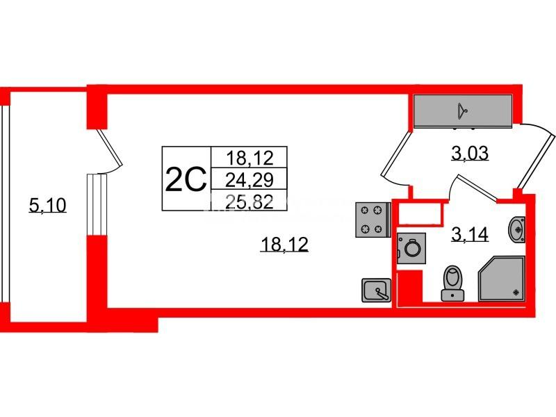 Студия 24 м2 в ЖК Астра Континенталь корпус null этаж 4