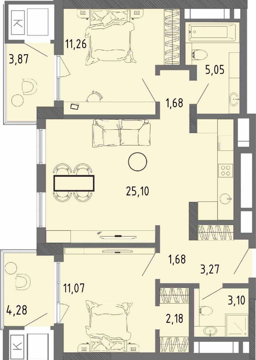 2-комнатная 68.6 м2 в ЖК undefined корпус null этаж 15